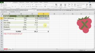 Excel obliczanie ceny brutto z podatkiem VAT [upl. by Blaze194]