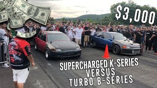 Grudge Street Race Supercharged vs Turbo Honda Civics [upl. by Avilys]