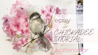 Chickadee Watercolor Tutorial  Cherry Blossom Watercolor Painting [upl. by Annauqaj]