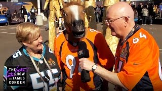 James Corden Sends His Parents to Super Bowl 50 [upl. by Orman]