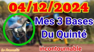 Pronostics PMU Mes 3 bases incontournable MERCREDI 04 DECEMBRE 2024 VINCENNES [upl. by Nodnerb794]