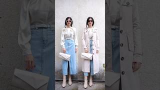 styling nude high boots and coat with midi denim skirt shortsfeed shorts outfitideas [upl. by Anidan]