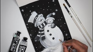 Acrylic Painting For Beginners  How To Paint A Snowman  Art  Artwork  Winter Christmas Painting [upl. by Matronna]