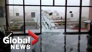 Cyclone Fani Powerful storm shatters windows as it lashes Indias east coast [upl. by Aicilic]