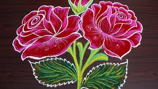 Beautiful Rose rangoli for new year 2019  colour kolam for pongal amp margazhi  sankranthi muggulu [upl. by Assilev692]