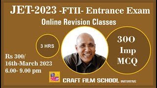 Important MCQ for JET 2023 FTII  SRFTI entrance exam 2023 Online class [upl. by Hosea]