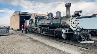 STEAM K27 MUDHEN 463 CUMBRES amp TOLTEC SCENIC Railroad passenger train arriving ANTONITO Colorado [upl. by Aleron]