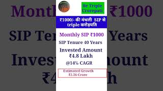 ₹1000 ki SIP se bane triple crorepati 1000 monthly sip Triple crorepati bane shorts  sip [upl. by Hadlee]