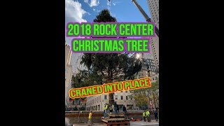 Rockefeller Center Christmas Tree Craned Up into Place New York City [upl. by Anihtyc]