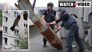 Halftonne bomb removed from roof of Kharkiv apartment block [upl. by Ynnek]