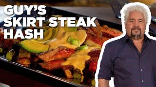 Guy Fieris Grilled Skirt Steak Hash with Red Pepper Hollandaise  Guy’s Big Bite  Food Network [upl. by Narf]