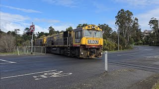 TasRail TR07 TR14 Light engines crossing Johnston Road [upl. by Nayab841]