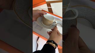 unboxing Hermes mosaique au 24 gold cups amp saucers☕️ hermes hermesunboxing luxurylifestyle [upl. by Atyekram]