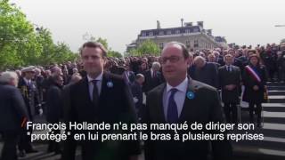 8 mai Hollande et Macron côte à côte sous lArc de Triomphe [upl. by Suelo993]