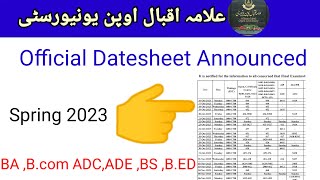 AIOU Datesheet AnnouncedBA BCOM ADC BED BS Datesheet Announced for spring 2023aiouacademy [upl. by Bennie]