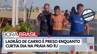 Aconteceu na Semana  Ladrão de carro é preso tomando sol na Praia de Copacabana no Rio [upl. by Dixie]