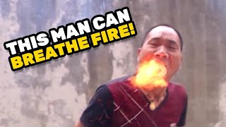 MAN BREATHES OUT FIRE FROM THROAT [upl. by Leira]