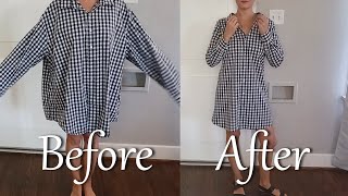 How to turn a large button down shirt into a fitted casual dress [upl. by Braswell285]