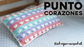 COJÍN PUNTO CORAZONES A CROCHET cómo tejer a ganchillo el punto corazones  TUTORIAL PASO A PASO [upl. by Pascia]