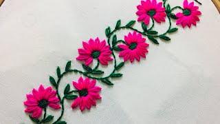 Hand Embroidery borderline embroidery design with lazy daisy stitch [upl. by Adialeda]