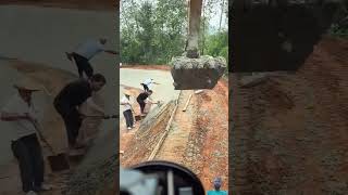 Canal lining concrete excavator automobile excavating construction compaction concrete [upl. by Hanad]