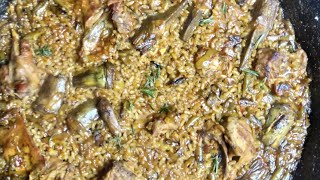 Paella de conejo y alcachofas a la brasa bajo lluvia بايلا بالارنب القوق والفاصوليا الخضراء [upl. by Yendys]