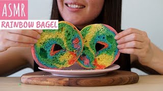 ASMR Eating Sounds Rainbow Bagel  Chewing  Lip Smacking No Talking [upl. by Jobina]