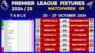 EPL FIXTURES TODAY  Matchweek 9 • EPL Table Standings Today • Premier League Fixtures 202425 [upl. by Feola127]