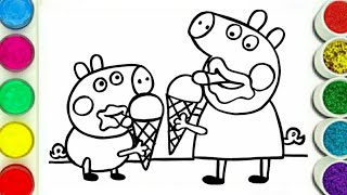 Dibuja y colorea a Peppa Pig comiendo helado 🍦🧁🍨🌈 Dibujos Para Niños [upl. by Anotyal486]