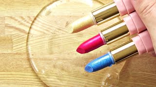 Slime Coloring with Makeup Mixing Red Yellow  Blue Lipsticks into Clear Slime Satisfying ASMR [upl. by Dino110]