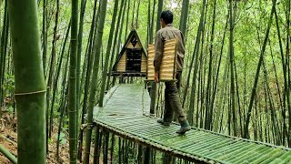 Building tents on bamboo tops bamboo houses in the forest and cooking  Tropical forest [upl. by Rosenbaum83]