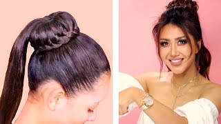 ★ BRAIDED BUN into PUFF PONYTAIL 💗 CUTE EVERYDAY HAIRSTYLES 💗 BRAIDS UPDO for Long 💗 Medium HAIR [upl. by Aztinaj837]