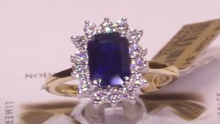 98632  S189ctD050ct  Octagon Sapphire  14 Round Brilliant Diamond Cluster  18ct Yellow Gold [upl. by Ahsilek455]