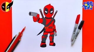 Deadpool Drawing  How to Draw Deadpool Full Body Easy [upl. by Ahsyt]