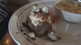 Saltgrass Steakhouse Bleu Cheese Bacon Wrapped Filet Mignon Review  WE Shorts [upl. by Einnim741]