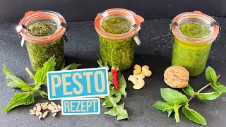 3 Arten von Pesto selber machen  mit Brennnessel Pfefferminze und Löwenzahn [upl. by Castra]