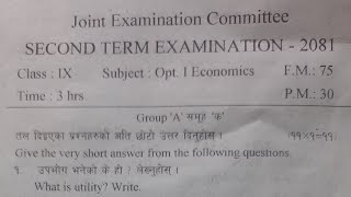 Today s Economics Question Class 9 from ongoing 2nd Term Exam 2081 JECBhaktapur [upl. by Nerehs]