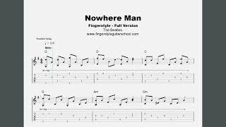 Nowhere Man Fingerstyle Tab On Screen  Full an Easy version [upl. by Maclaine]