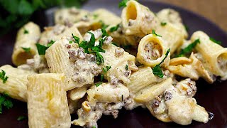 Cremige Pasta mit Pilzen und Hackfleisch Einfach und lecker zum Abendessen [upl. by Cummine]