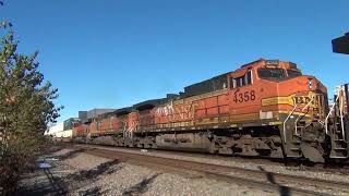 BNSF 7020 Leads WB Stacktrain Olathe KS 11924 [upl. by Rialcnis681]