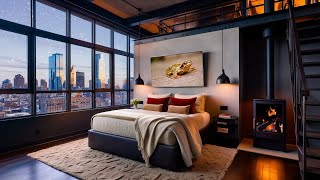 7h Cozy Modern Loft Bedroom With City View Warm Lighting Fireplace And Snowy For Relaxation [upl. by Deva]