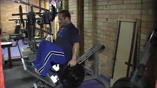 Lee Priest training on Powertec Compact Leg Sled [upl. by Nylorak]