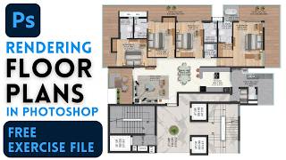 Best way to Render a Floor Plan in Photoshop  Photoshop Tutorial [upl. by Egroej]