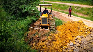 Start a New Project Landfill on Flooded Area by Bulldozer D20P amp 5Ton Truck Pushing Soil Into Water [upl. by Welcy]