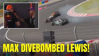 Max Verstappen DIVE BOMBED Lewis Hamilton and went airborne  CHAOTIC Race for Max HungarianGP [upl. by Ellary]