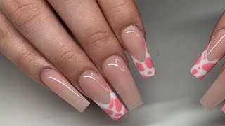 Pink Cow Print Coffin Acrylic Nail [upl. by Akcirre]