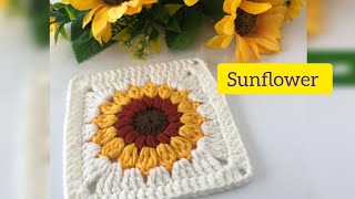 Sunflower Granny Square Crochet Tutorial l [upl. by Lovell]