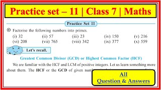 Practice set 11 class 7th maths  HCF and LCM  Std 7 Maharashtra State Board [upl. by Drucie]