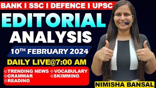 Editorial Analysis  10th February 2024  Vocab Grammar Reading Skimming  Nimisha Bansal [upl. by Bancroft331]