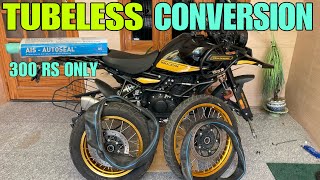 TUBELESS CONVERSION  TUBELESS ANY BIKE IN 1000 RS… [upl. by Ehcar]